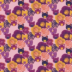 Multi-color flower cats on light pink background (small)
