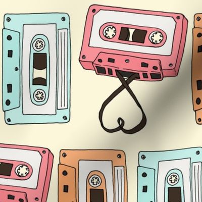 Retro Pastel 1980s Cassette Tapes on Cream