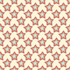 Retro Stars in Bright Pink, Peach, and Turquoise on Cream