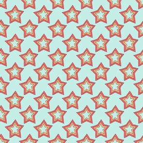 Retro Stars in Bright Pink, Peach, and Turquoise on Turquoise
