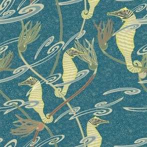  Kelp and Seahorses on Green