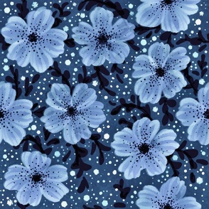 Muted Blue Delicate Flowers (Large Scale)