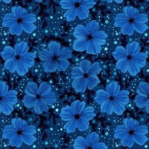 Midnight Blue Delicate Flowers (Small Scale)