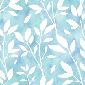 Colorwash leaves - blue green watercolor 