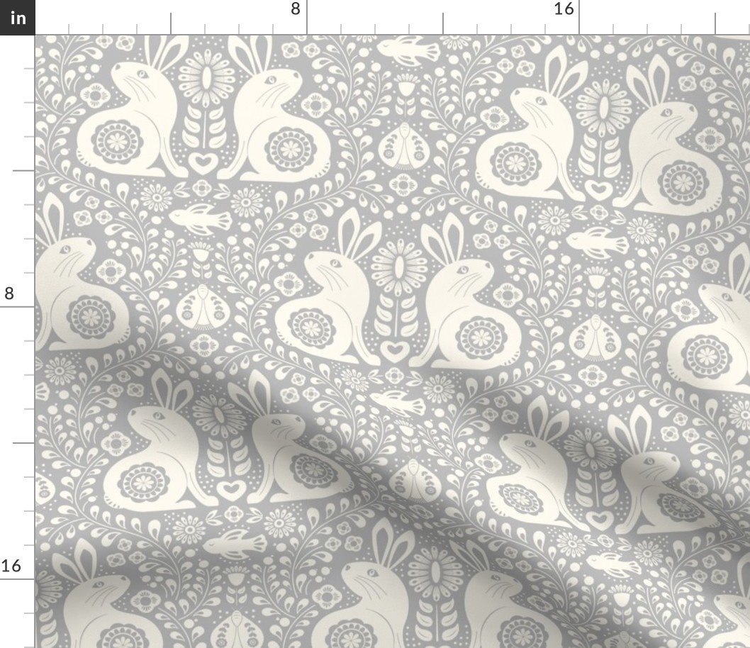 Scandi forest folk rabbit damask neutral