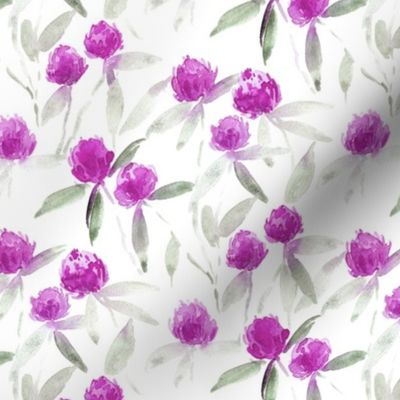 Magenta Alpine clover flowers - watercolor meadow - painted watercolour wildflowers for modern home decor b120-3