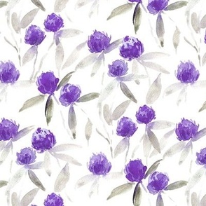 Amethyst Alpine clover flowers - watercolor lilac meadow - painted watercolour purple wildflowers for modern home decor b120-4
