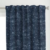 Shibori Stars on Slate (large scale) | Night sky fabric, block printed stars on shibori linen pattern, block print stars on deep royal, navy, constellations, dark blue star fabric.