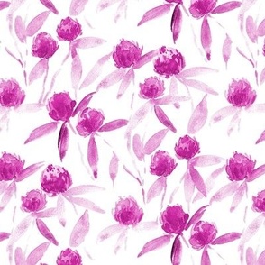 Magenta Alpine clover flowers - watercolor pink meadow - painted watercolour wildflowers for modern home decor b120-12