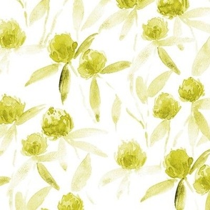 Mustard Alpine clover flowers - watercolor meadow - painted watercolour wildflowers for modern home decor b120-14