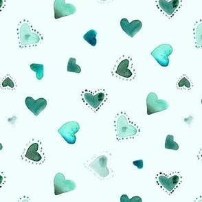 Emerald loving vibes - Turquoise and green watercolour hearts for saint valentine - romantic love b120-7