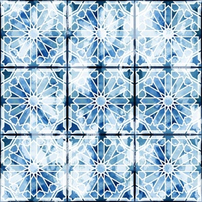 Moroccan ceramic pattern blue  watercolor