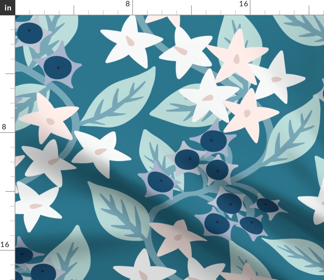 Deadly Nightshade Belladonna dusk teal pink 24 wallpaper scale by Pippa Shaw