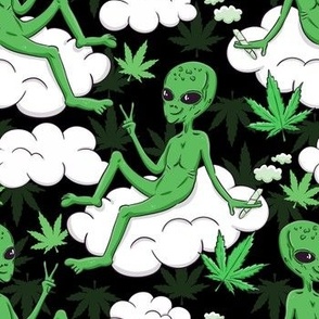 Funny alien cannabis black scale M