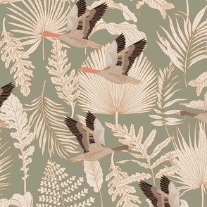 Geese and Palm Sage Green