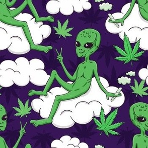 Funny alien cannabis purple scale M