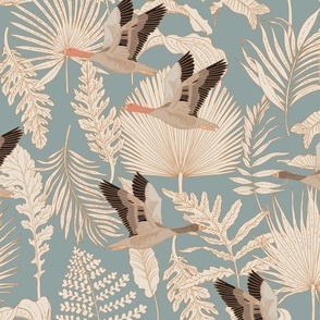 Geese and Palm Pale Teal