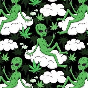Funny alien cannabis black scale S