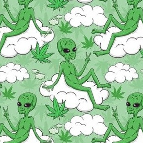 Funny alien cannabis green scale S