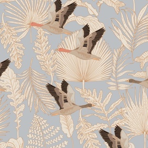 Geese and Palm Pale Blue
