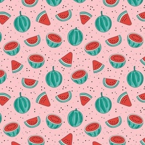 Summer watermelons and spots - slices of fruit disco vacation vibes real green red on pink blush SMALL