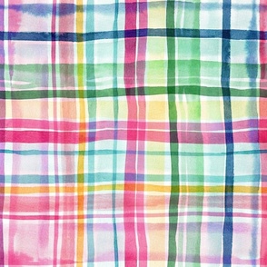 Cheerful checks gingham Geometric Multicolor Rainbow Watercolor Light Medium