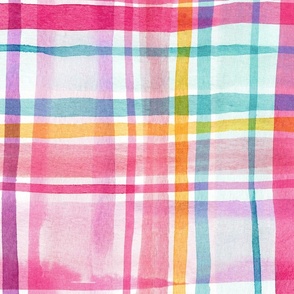 Cheerful checks gingham Geometric Multicolor Rainbow Watercolor Light Jumbo Large