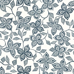 Flowers for Maggie in Navy - 12 inch repeat