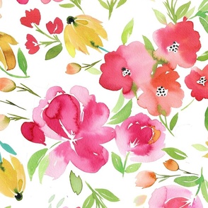 Red Spring floral - Smells like spring - Mom Spring watercolor floral - Red, green and Pink - Jumbo Large floral