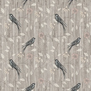 Birds and Nature_Woodland Wings Grasscloth Agreeable Gray - Vertical 