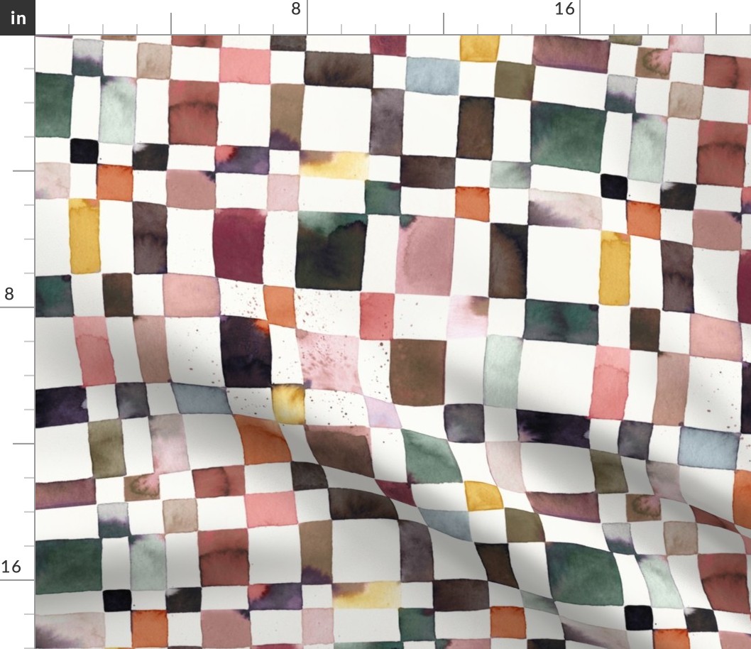 Modern geometric check Watercolor Gingham Checkered Neutral Medium