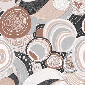 Brown and Gray Earthy Tone Abstract Circles and Lines Vector Seamless Pattern