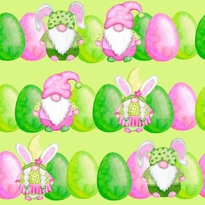 Green Pink Easter gnomes with Easter Eggs