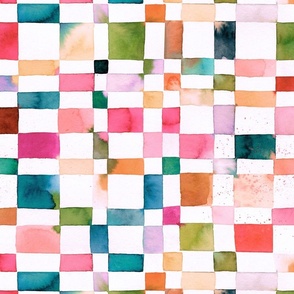 Modern geometric checks - Picnic Checker watercolor - Medium - Bold painterly fabric