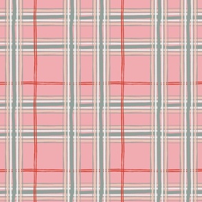Holiday Plaids Hand Drawn Pink Red Cream {Festive} SMALL