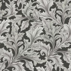 Neutral Gray Antique Acanthus Leaves Motif, Vector Seamless Pattern for Wallpaper