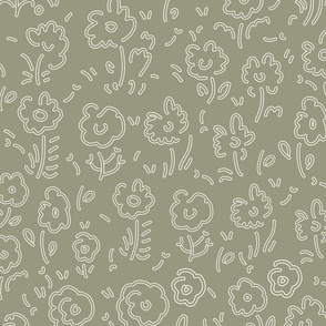 Daisies Doodle on Sage Green Large