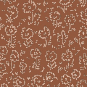 Daisies Doodle on Brown Large