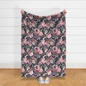 Moody floral - Peony rose bouquet floral - Elegant romantic watercolor floral - Pink blush Navy - Medium