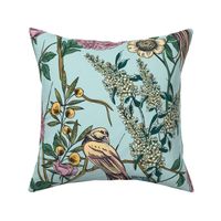 Victorian Golden Pheasant Garden on Light Blue - Large Scale