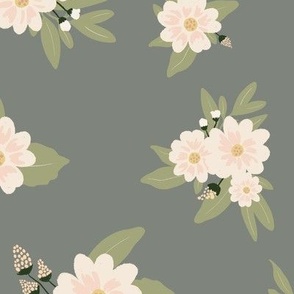 Daisy Mae Vintage Creme Flowers on Gray_Standard Scale