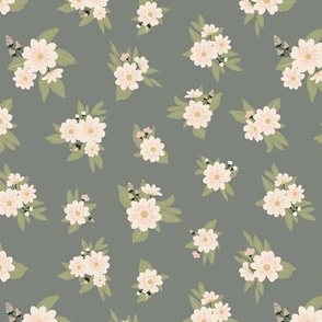 Daisy Mae Vintage Creme Flowers on Gray_Small Scale