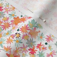 Daisies Ditsy floral - Daisies floral watercolor - Mom fabric - Orange Red - Small