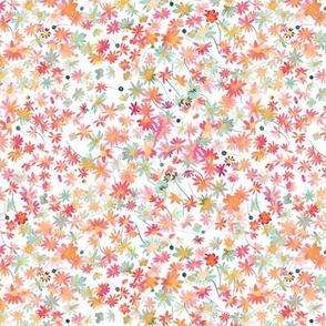 Daisies Ditsy floral Daisies floral watercolor Baby girl Nursery Floral Orange Red Micro