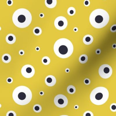 Cartoon Monster Tossed Eyeballs- yellow green -children & kids party fabric