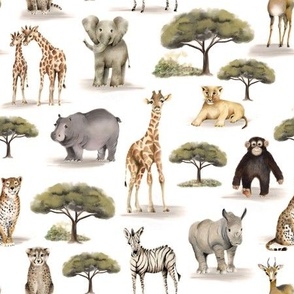Safari Animals  for Baby Kids Nursery White