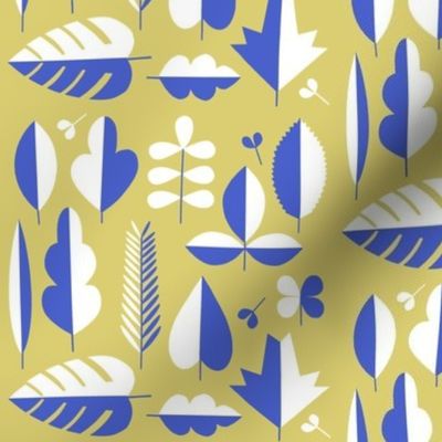 Minimal Leaves Olive Yellow & Cobalt