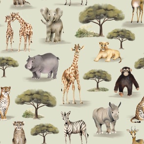 Safari Animals with Elephants Giraffes for Baby Kids Nursery 