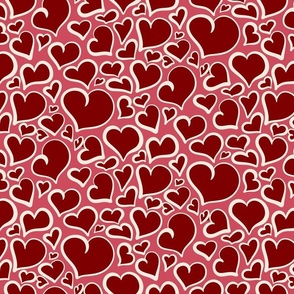 Floating Red Hearts on Bright Pink Fabric