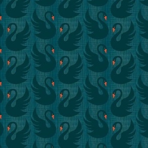 swans dark teal on linen texture - small scale